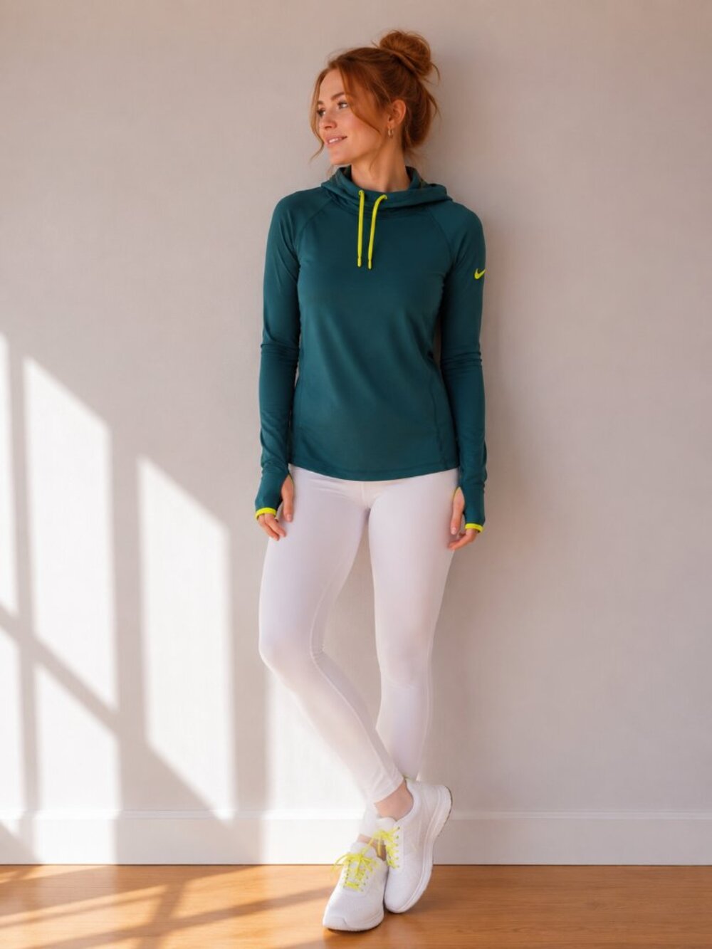 Nike Teal Hooded Active Top | Long Sleeve Athletic Pullover with Yellow Trim